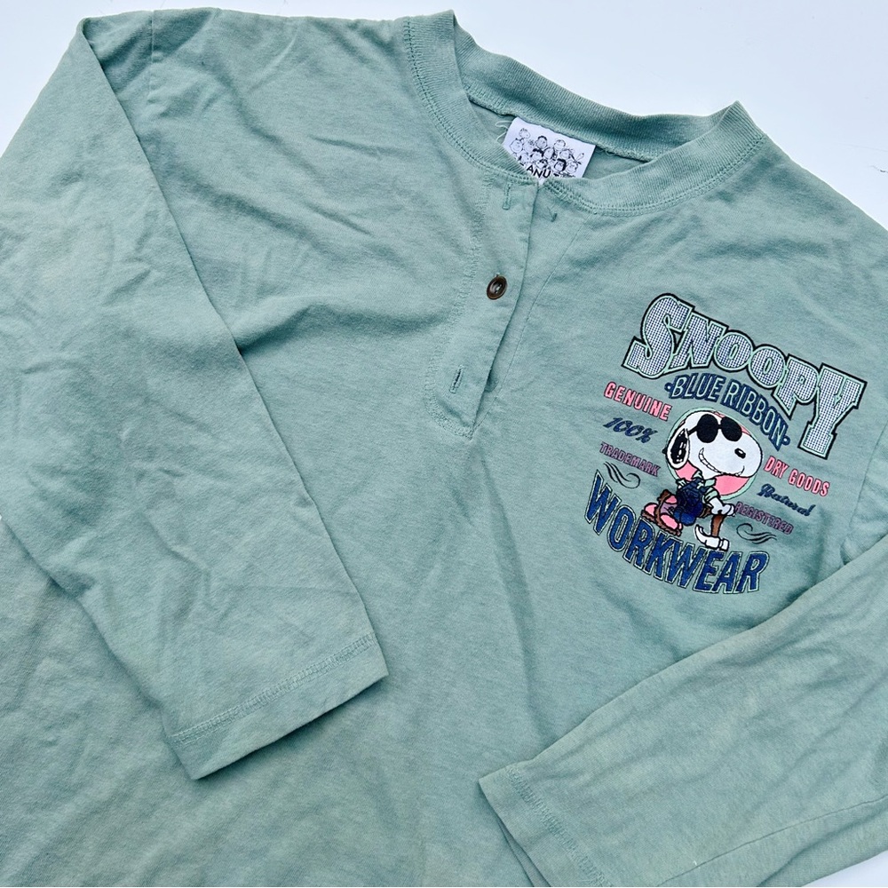 Vintage Peanuts Snoopy Blue Ribbon Green Long Sleeve Tee Women’s Oversized Small